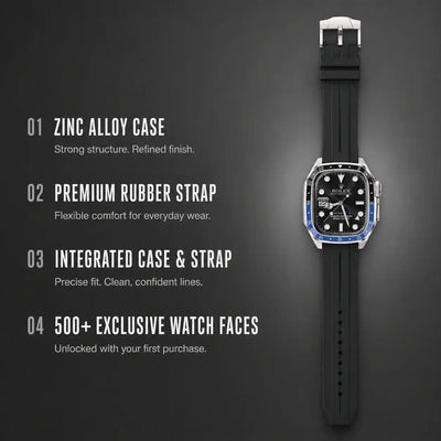 Apple Watch Mod Zinc Alloy Case & Rubber Strap – Batman GMT Style - 