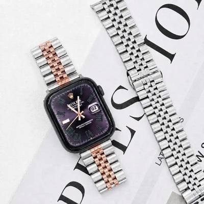 Apple Watch Mod Jubilee Steel Strap – Silver & Rose Gold Datejust Style - 