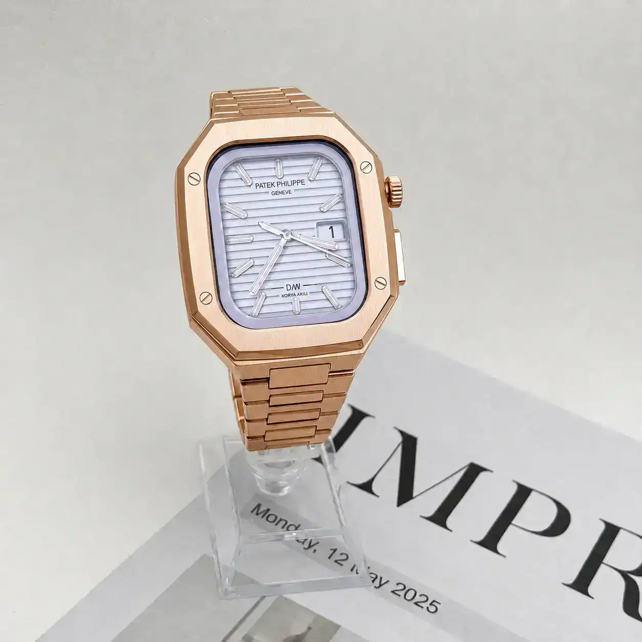 Apple Watch Mod Steel Case & Strap – Rose Gold Nautilus Style - 