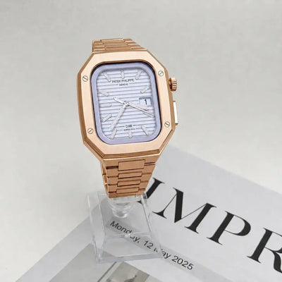 Apple Watch Mod Steel Case & Strap – Rose Gold Nautilus Style - 