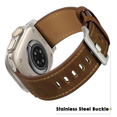 Black Brown Genuine Leather Apple Watch Band | Dress Style