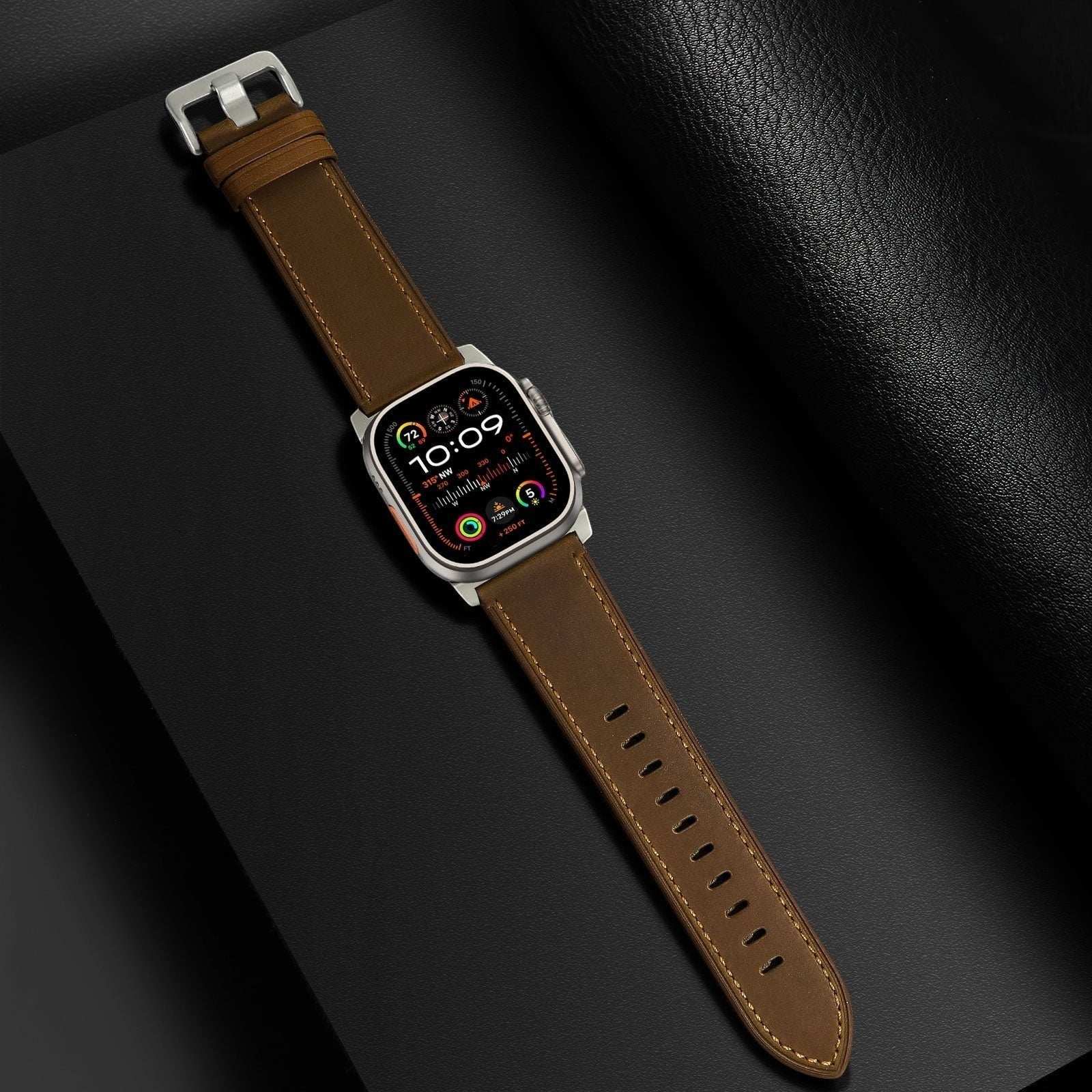 Black Brown Genuine Leather Apple Watch Band | Dress Style