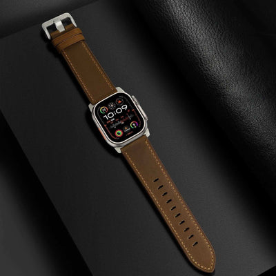 Black Brown Genuine Leather Apple Watch Band | Dress Style