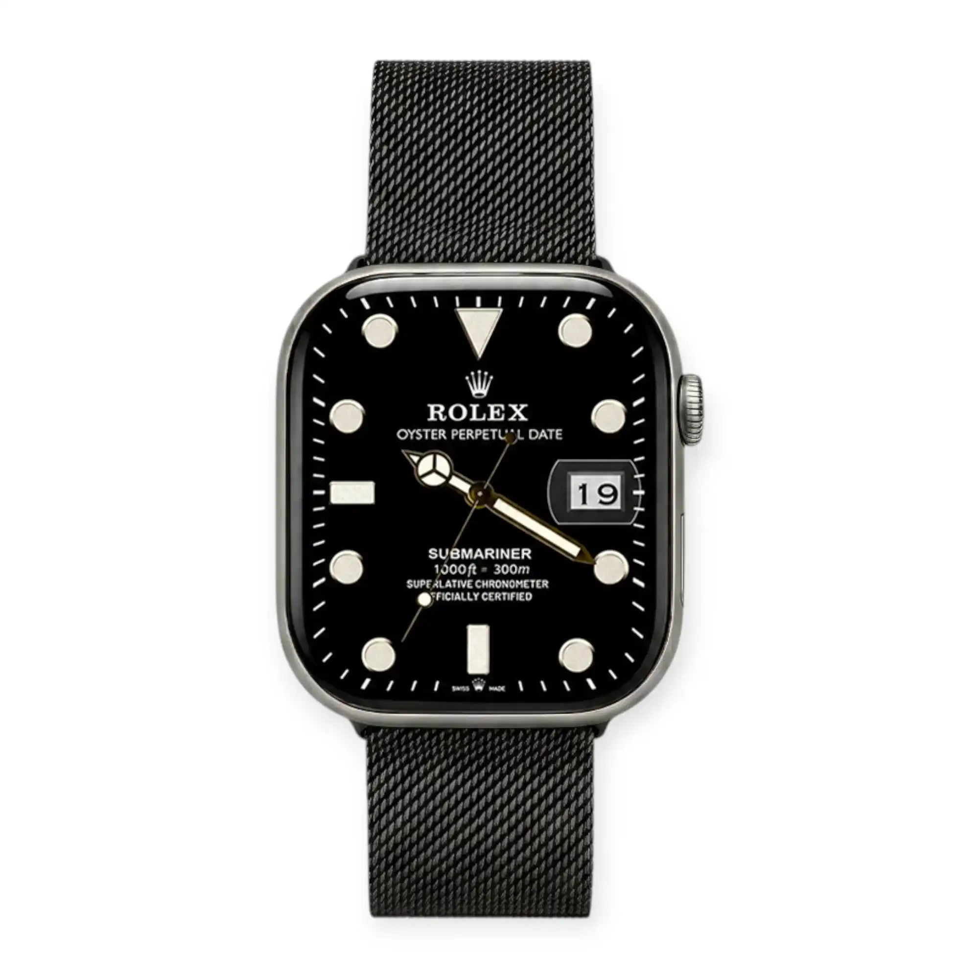 Apple Watch Mod Milanese Steel Strap – Black Classic Style - 