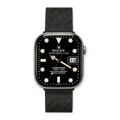 Apple Watch Mod Milanese Steel Strap – Black Classic Style - 