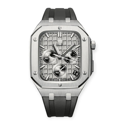 Apple Watch Mod Steel Case & Rubber Strap – Silver Oak Style - 