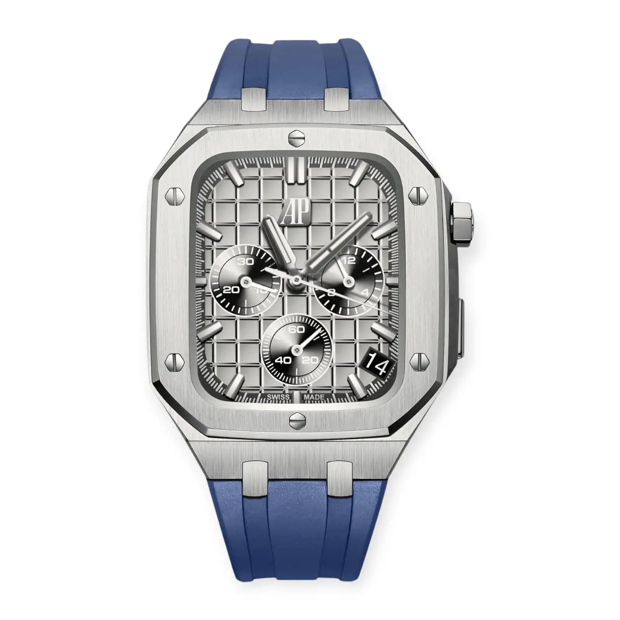 Apple Watch Mod Steel Case & Rubber Strap – Silver Oak Style - 