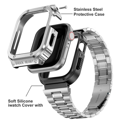Silver Apple Watch Stainless Steel Case & Band Set | Sport Style