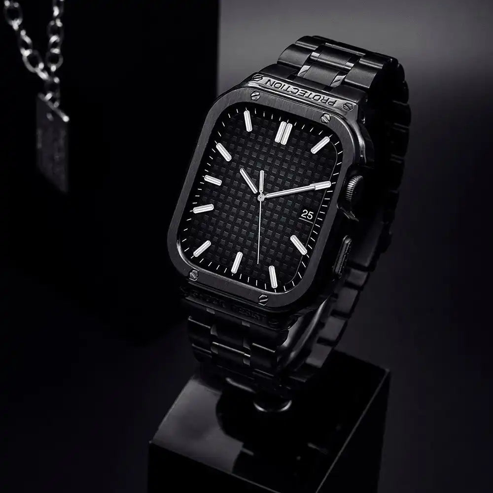 Black Apple Watch Stainless Steel Case & Band Set | Sport Style