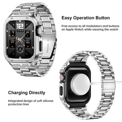 Silver Apple Watch Stainless Steel Case & Band Set | Sport Style
