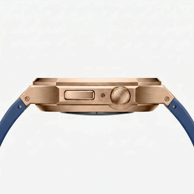 Apple Watch Mod Steel Case & Rubber Strap – Rose Gold Oak Style - 