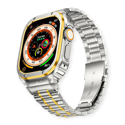 Silver & Gold Two-Tone Apple Watch Stainless Steel Case & Band Set | Sport Style