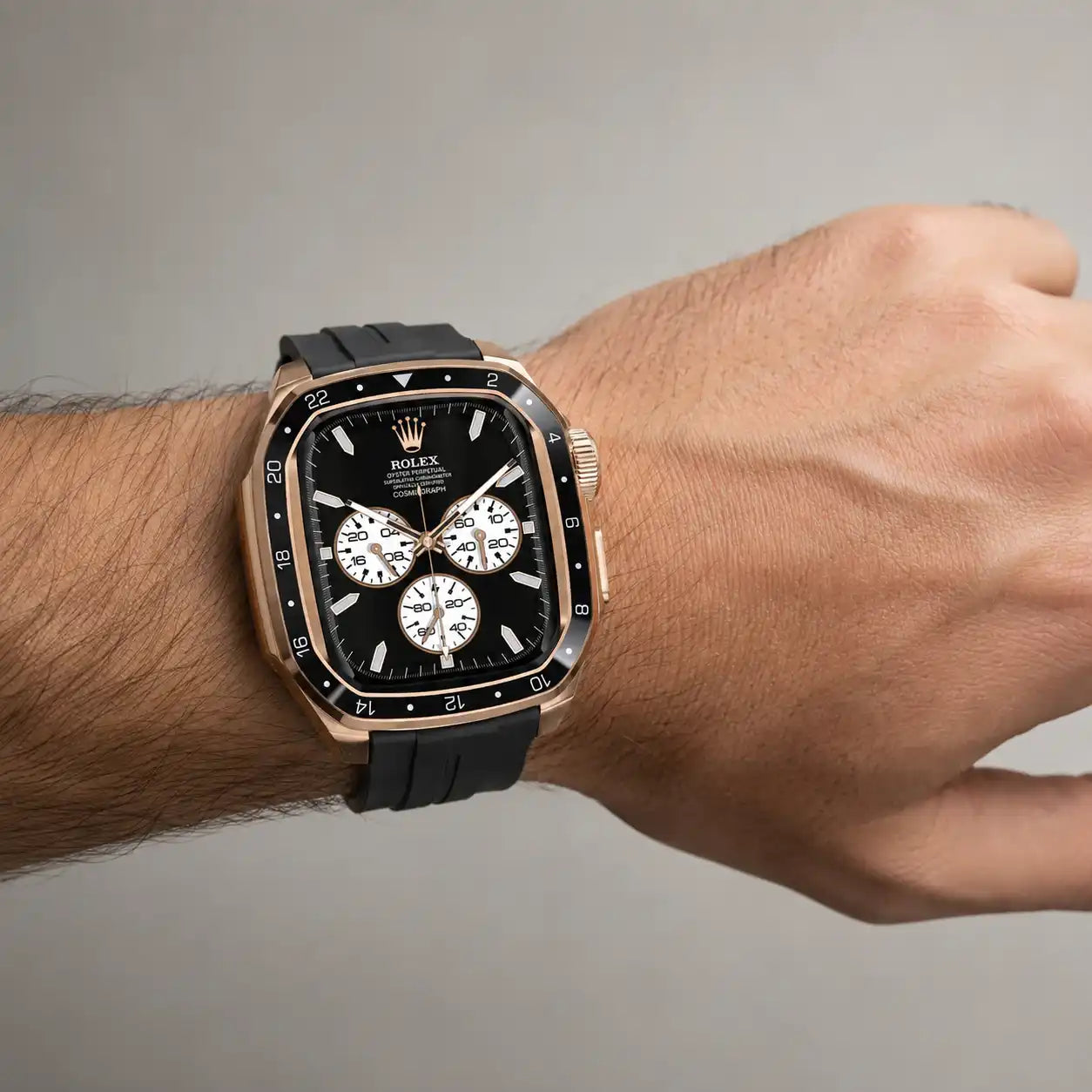Apple Watch Mod Zinc Alloy Case & Rubber Strap – Rose Gold GMT Style - 