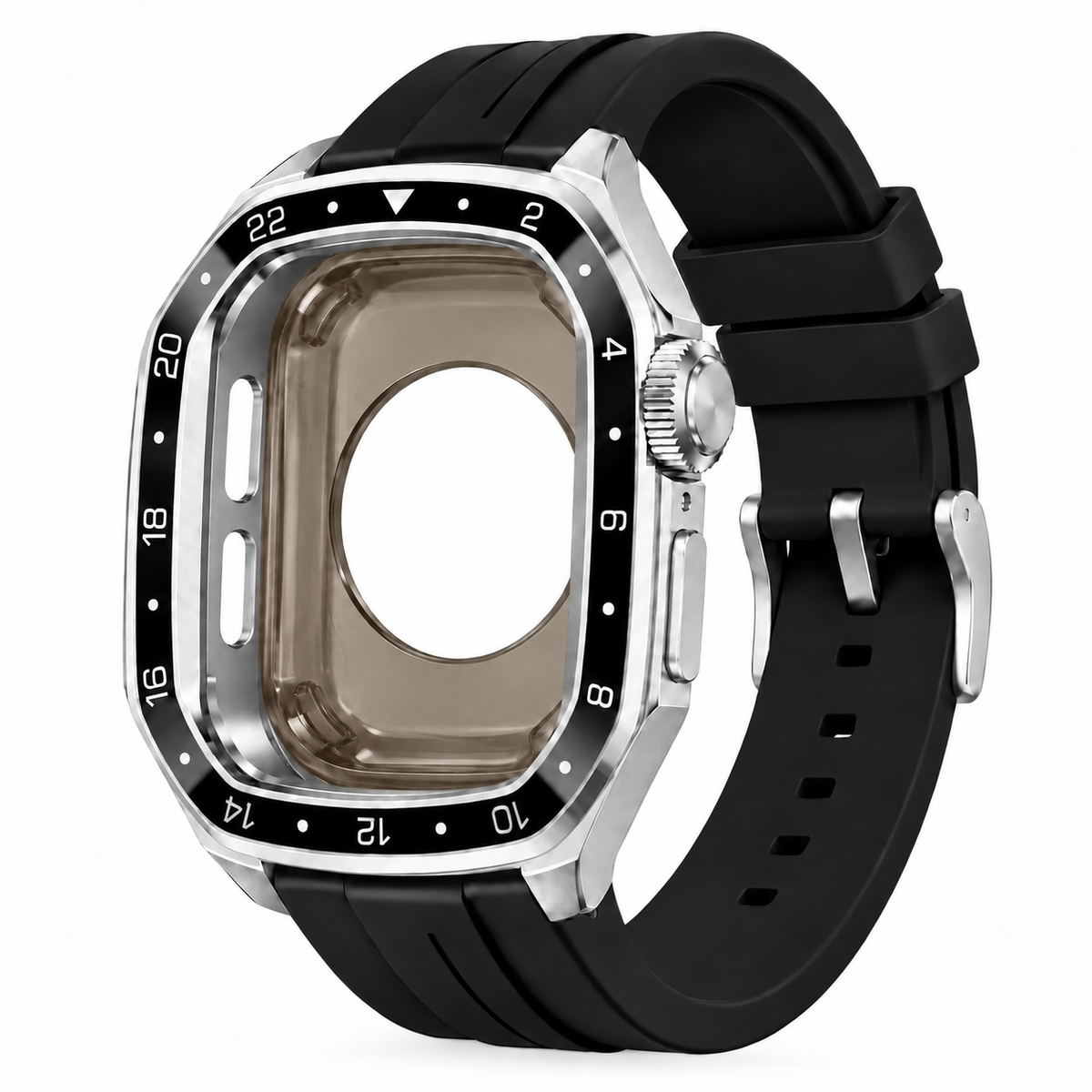 Silver Apple Watch Case & Rubber Band Set | GMT Mod Kit - 