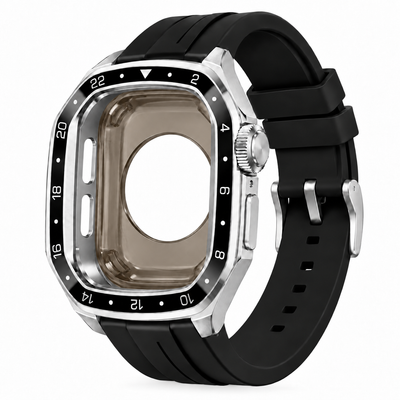 Silver Apple Watch Case & Rubber Band Set | GMT Mod Kit - 