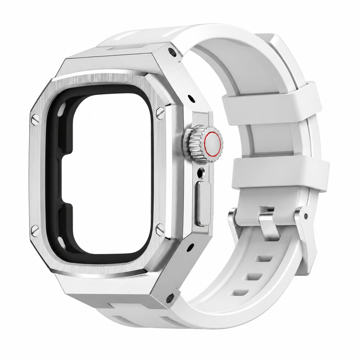 Silver Steel Apple Watch Ultra Case & Rubber Band Set | Royal Oak Mod Kit - 