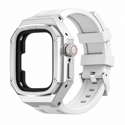 Silver Steel Apple Watch Ultra Case & Rubber Band Set | Royal Oak Mod Kit - 