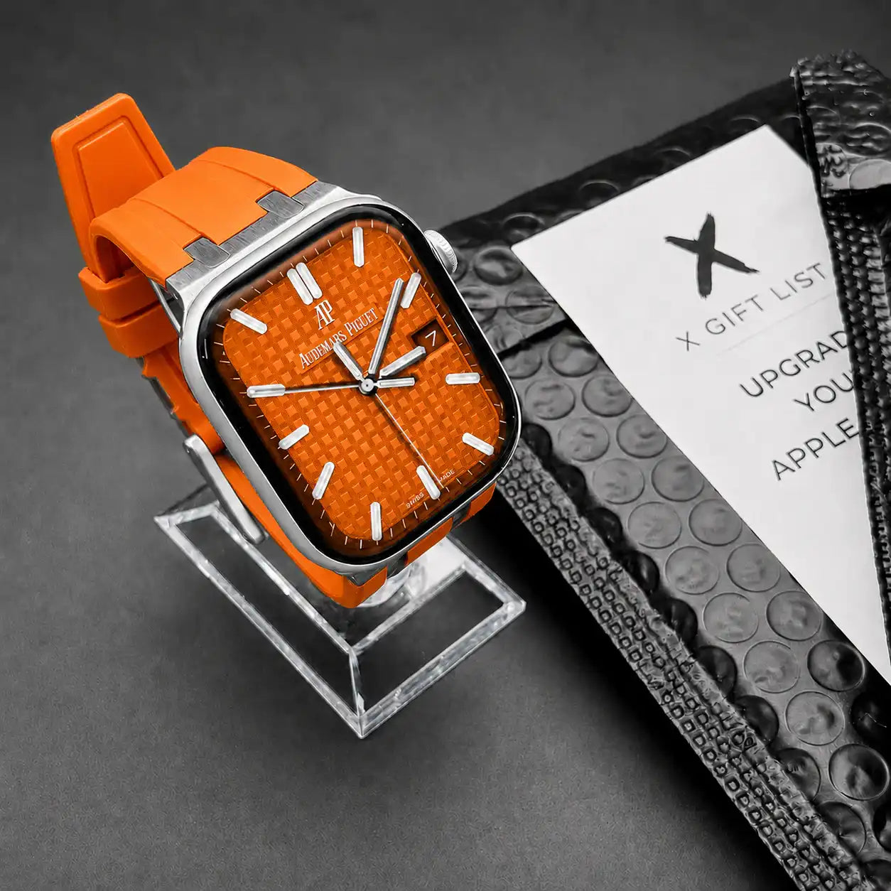 Apple Watch Mod Rubber Strap – Orange Oak Style - 