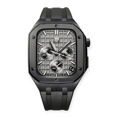 Apple Watch Mod Steel Case & Rubber Strap – Black Oak Style - 