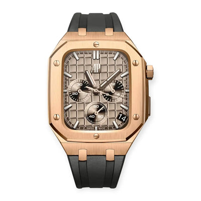 Apple Watch Mod Steel Case & Rubber Strap – Rose Gold Oak Style - 