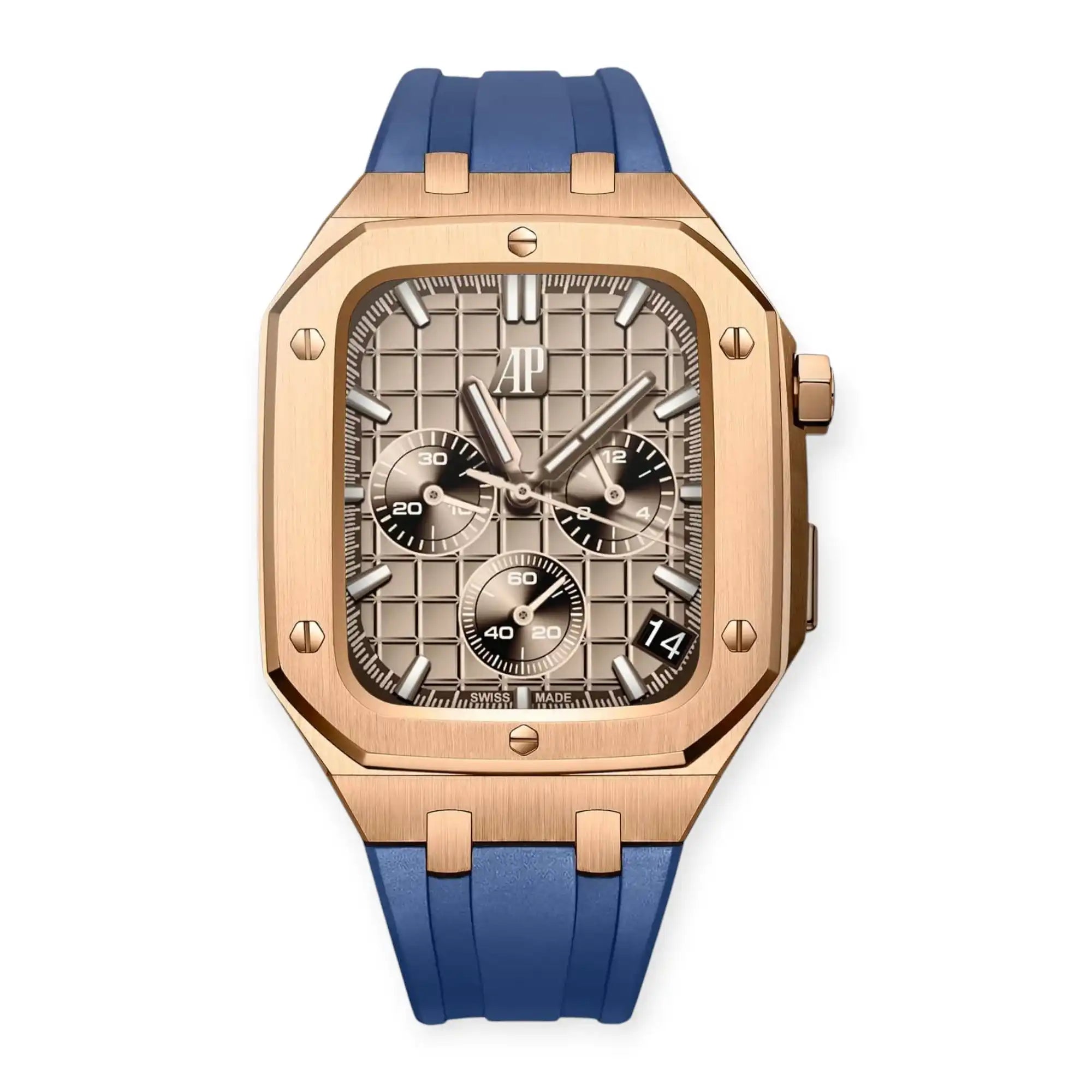 Apple Watch Mod Steel Case & Rubber Strap – Rose Gold Oak Style - 