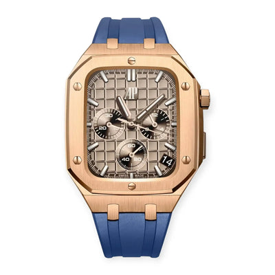 Apple Watch Mod Steel Case & Rubber Strap – Rose Gold Oak Style - 