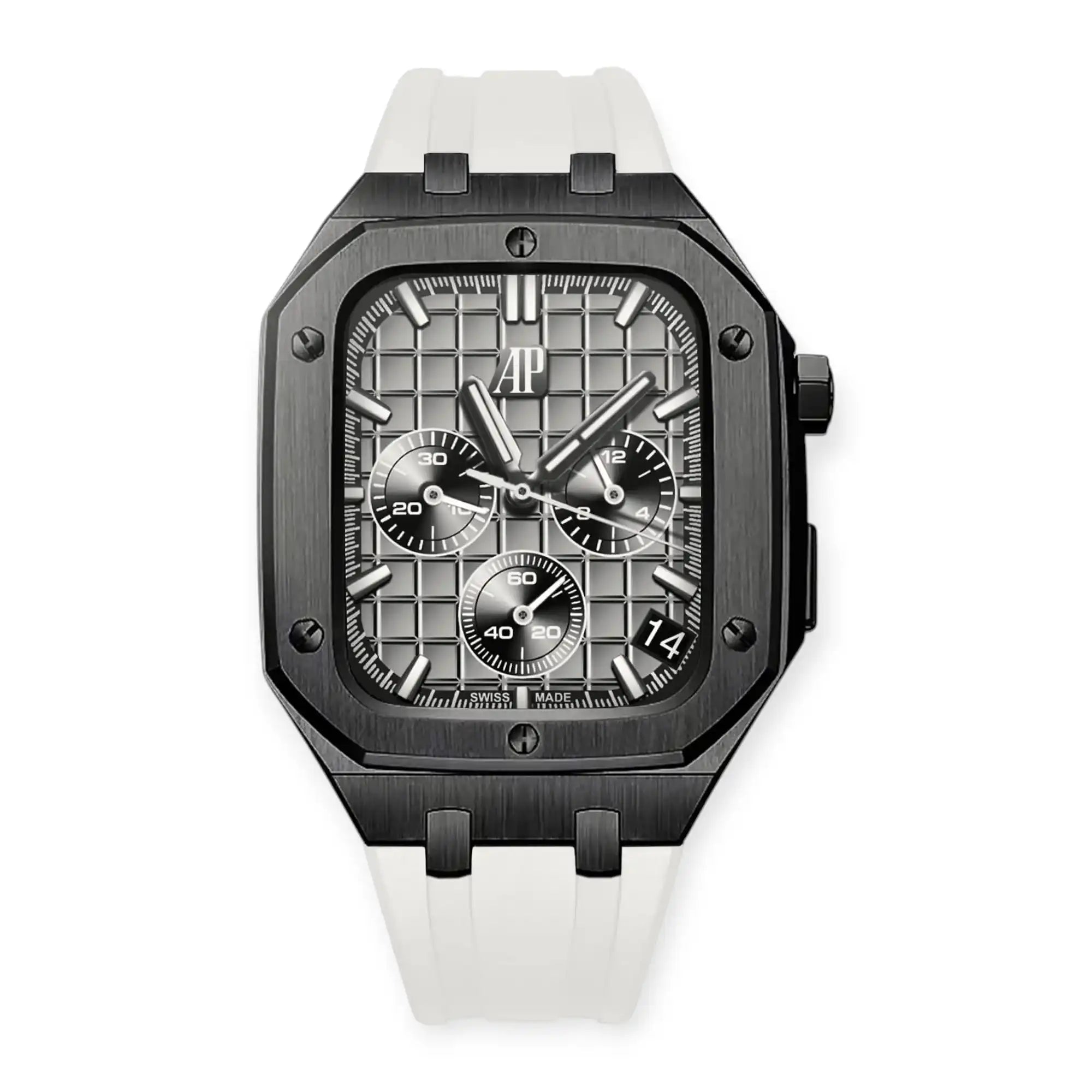 Apple Watch Mod Steel Case & Rubber Strap – Black Oak Style - 