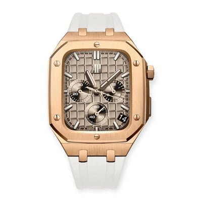 Apple Watch Mod Steel Case & Rubber Strap – Rose Gold Oak Style - 