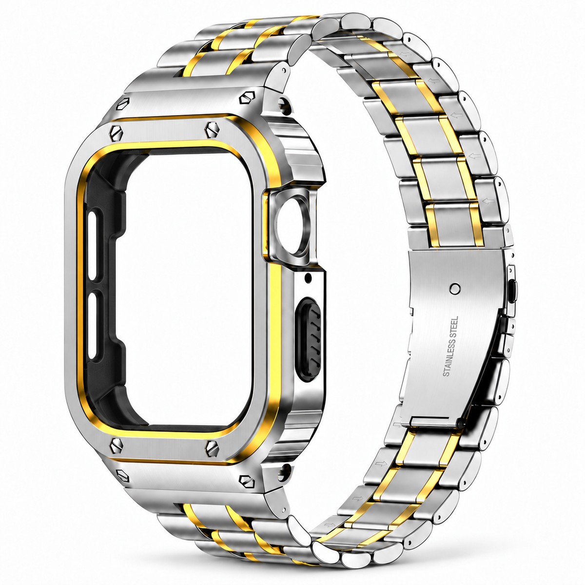 Silver & Gold Two-Tone Apple Watch Stainless Steel Case & Band Set | Casio Mod Kit - 