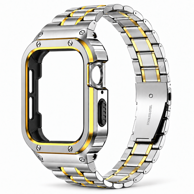 Silver & Gold Two-Tone Apple Watch Stainless Steel Case & Band Set | Casio Mod Kit - 