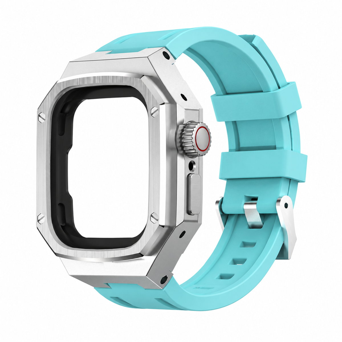 Silver Steel Apple Watch Ultra Case & Rubber Band Set | Royal Oak Mod Kit - 
