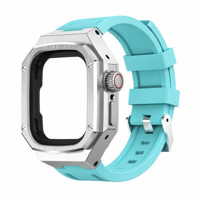 Silver Steel Apple Watch Ultra Case & Rubber Band Set | Royal Oak Mod Kit - 