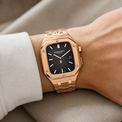 Apple Watch Mod Steel Case & Strap – Rose Gold Oak Style - 
