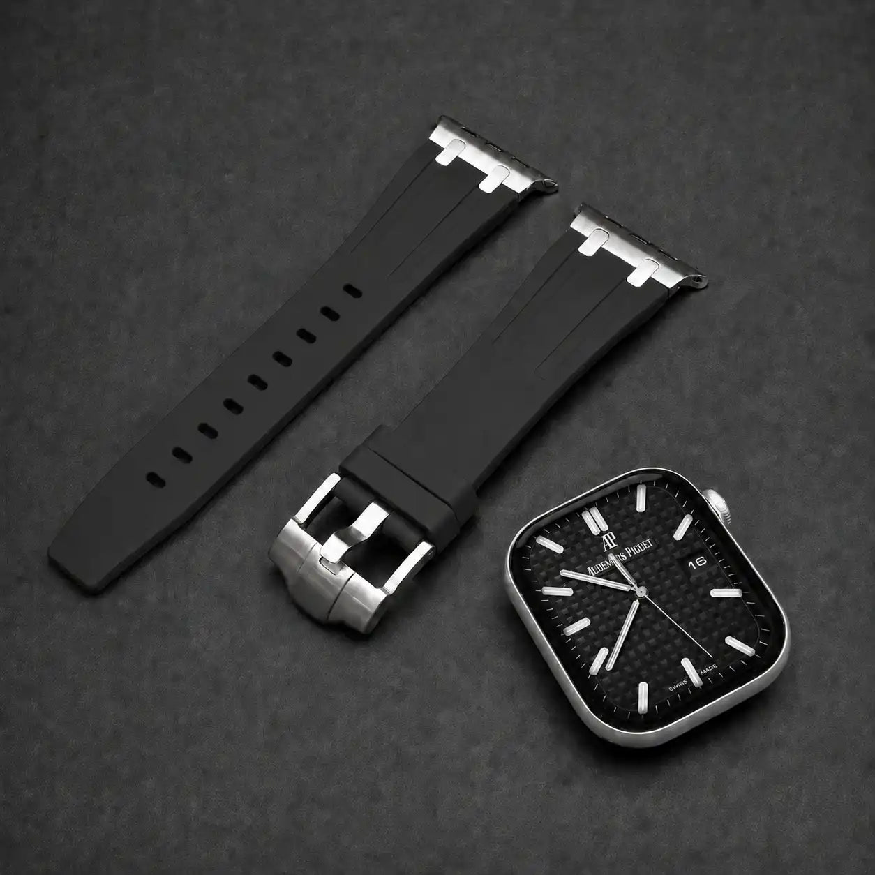Apple Watch Mod Rubber Strap – Black Oak Style - 
