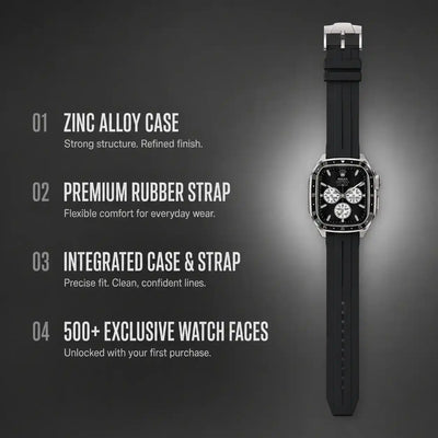 Apple Watch Mod Zinc Alloy Case & Rubber Strap – Silver GMT Style - 