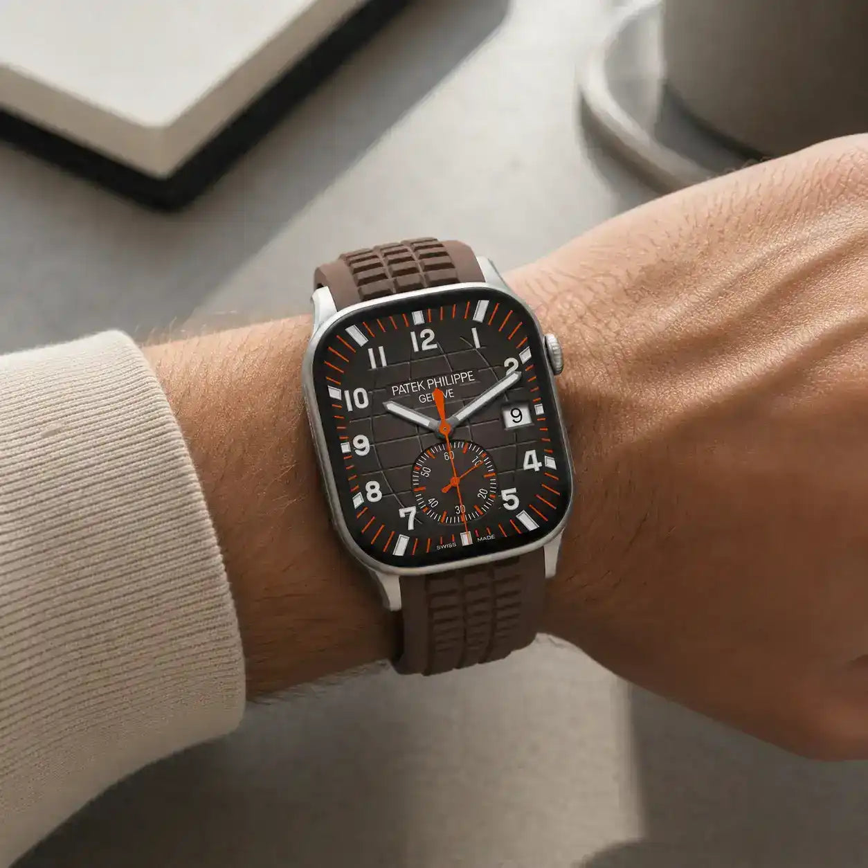 Apple Watch Mod Rubber Strap – Brown Aquanaut Style - 