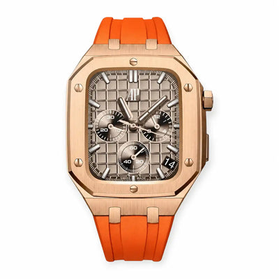 Apple Watch Mod Steel Case & Rubber Strap – Rose Gold Oak Style - 