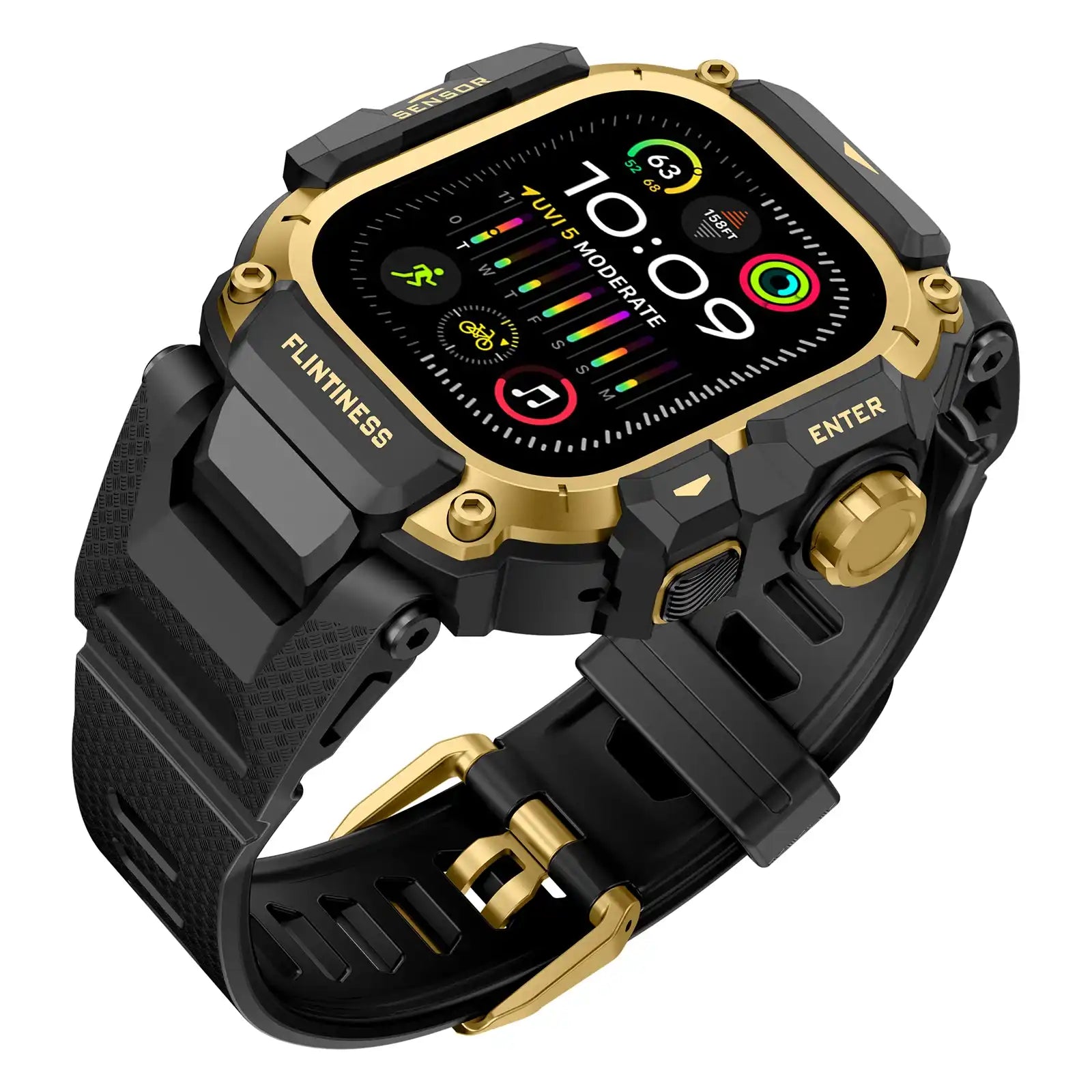 Apple Watch Mod Armor Case & Strap – Black & Gold Gym Style - 