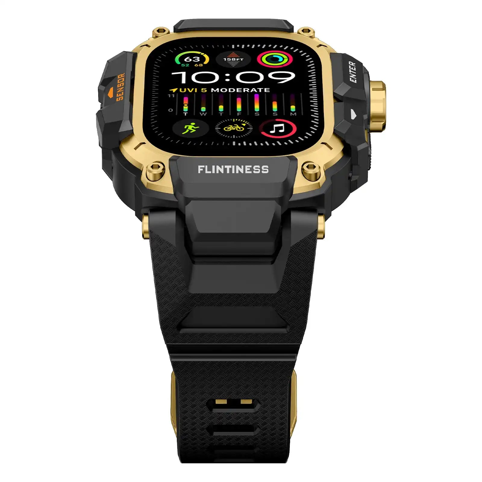 Apple Watch Mod Armor Case & Strap – Black & Gold Gym Style - 