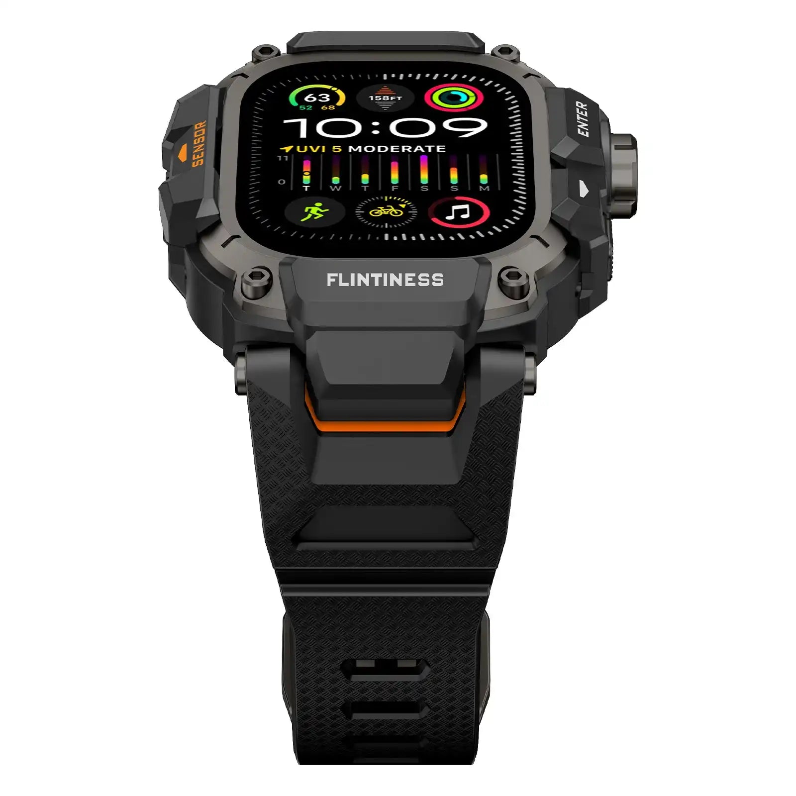 Apple Watch Mod Armor Case & Strap – Black & Orange Gym Style - 