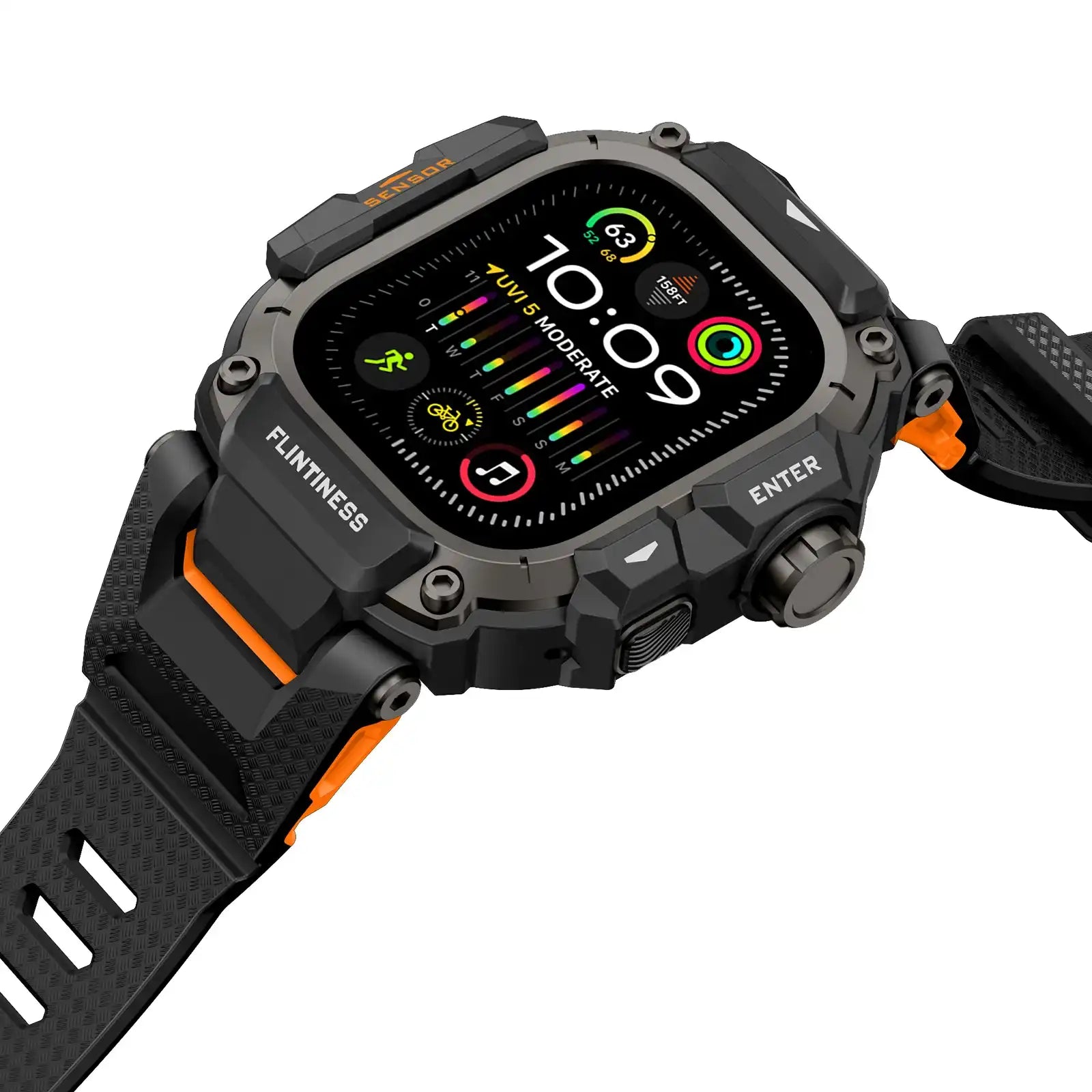 Apple Watch Mod Armor Case & Strap – Black & Orange Gym Style - 