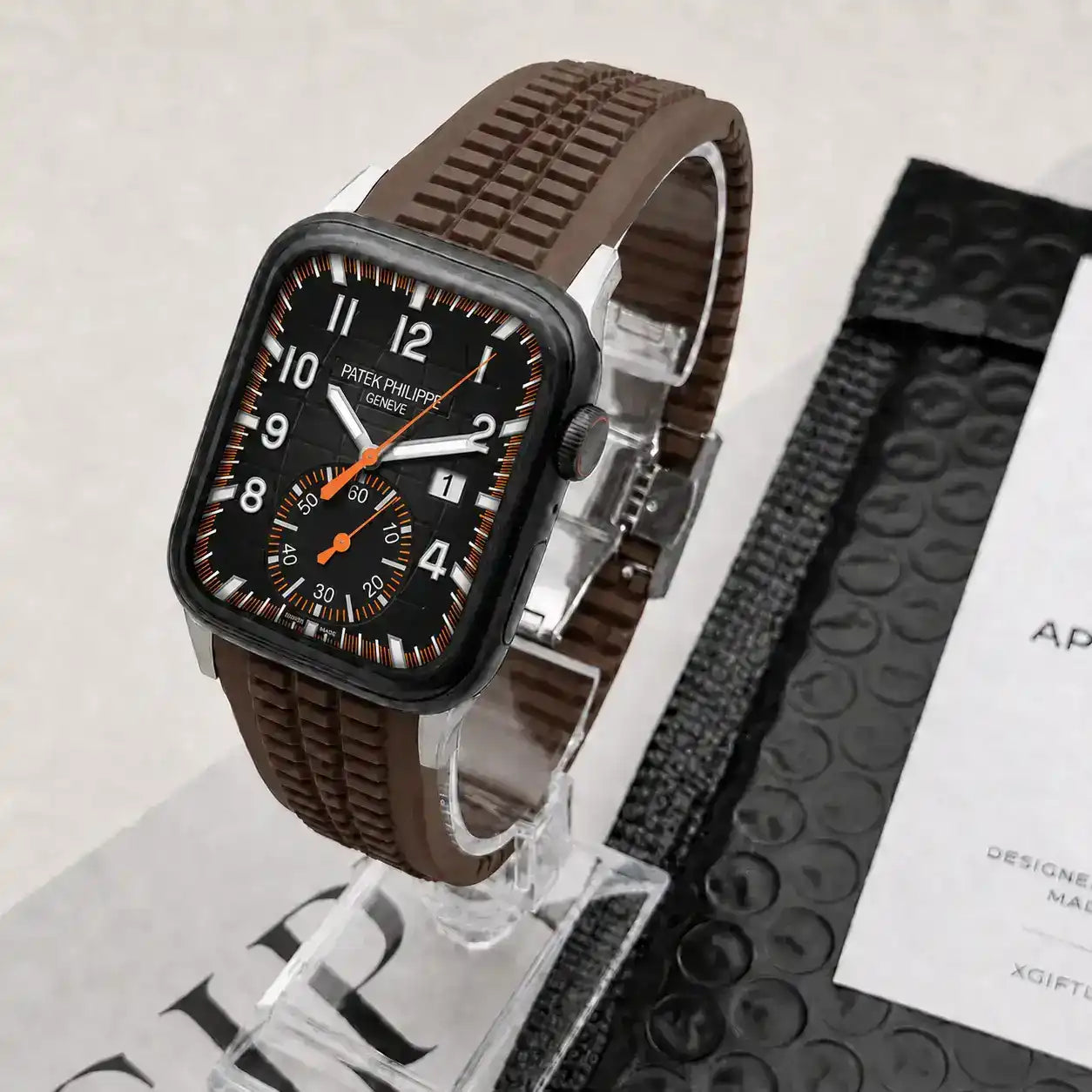 Apple Watch Mod Rubber Strap – Brown Aquanaut Style - 