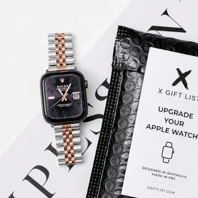 Apple Watch Mod Jubilee Steel Strap – Silver & Rose Gold Datejust Style - 