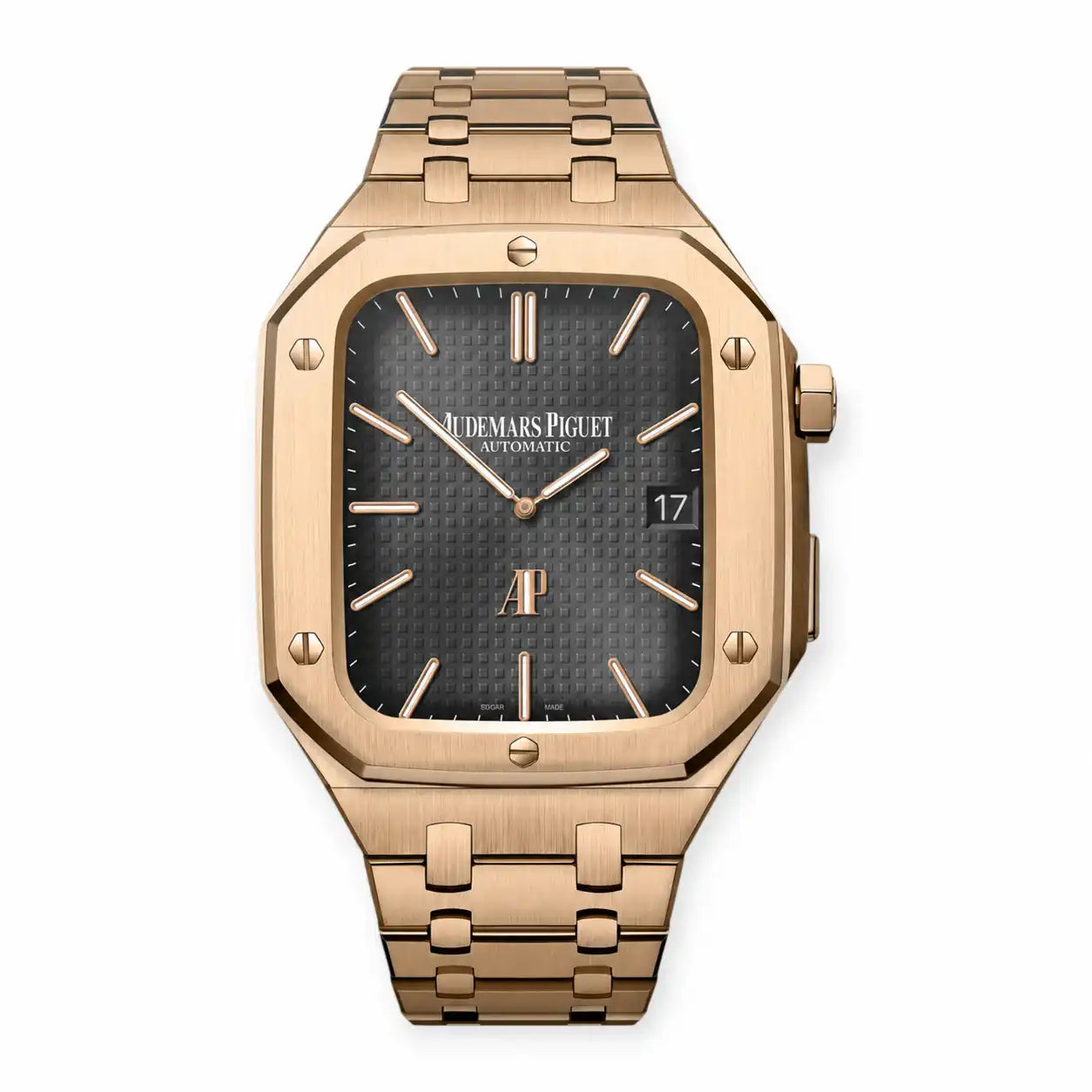 Apple Watch Mod Steel Case & Strap – Rose Gold Oak Style - 