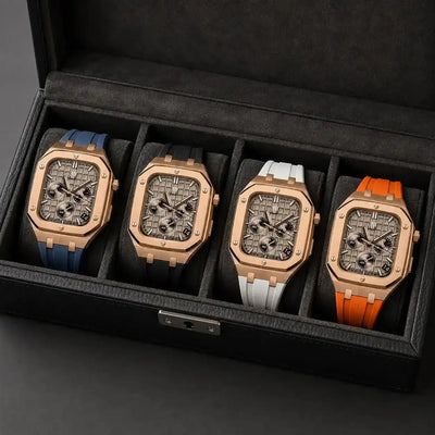 Rose Gold Steel Apple Watch Case & Rubber Band Set | Royal Oak Mod Kit - 
