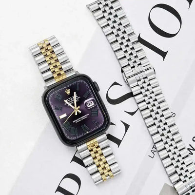 Apple Watch Mod Jubilee Steel Strap – Silver & Gold Datejust Style - 