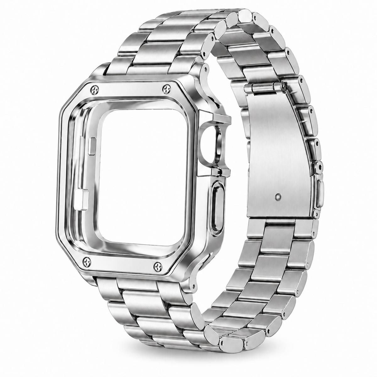 Silver Apple Watch Case & Band Set Santo Style - 