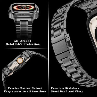 Black Apple Watch Stainless Steel Case & Band Set | Sport Style