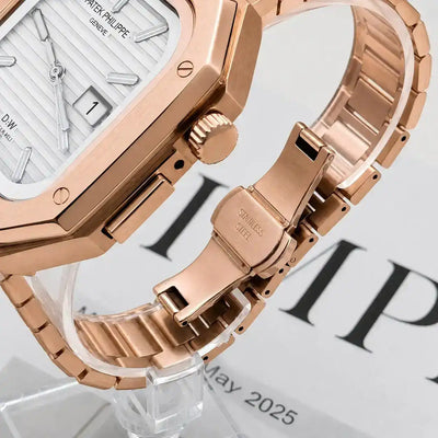 Apple Watch Mod Steel Case & Strap – Rose Gold Nautilus Style - 