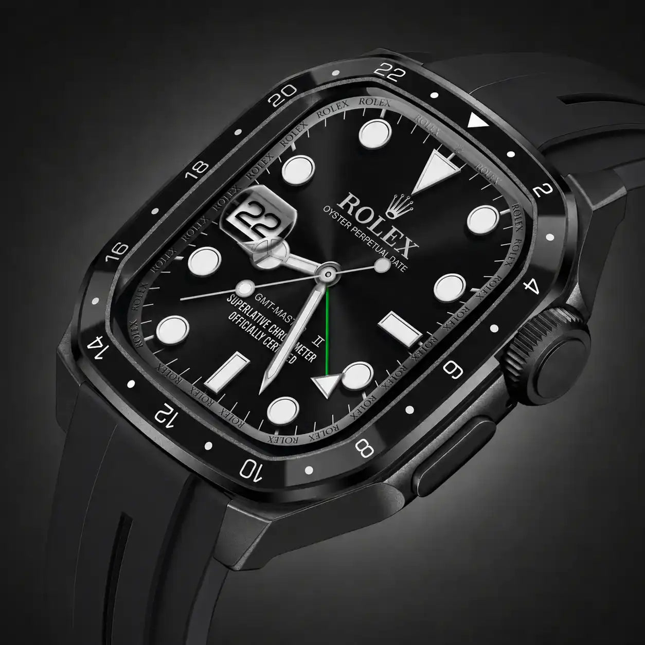 Apple Watch Mod Zinc Alloy Case & Rubber Strap – Black GMT Style - 